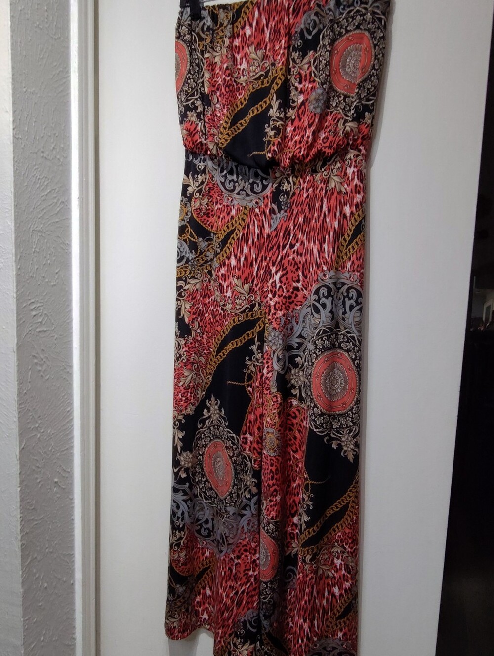 The Vintage Shop Strapless Jumpsuit In Black and Coral with Gold Accents